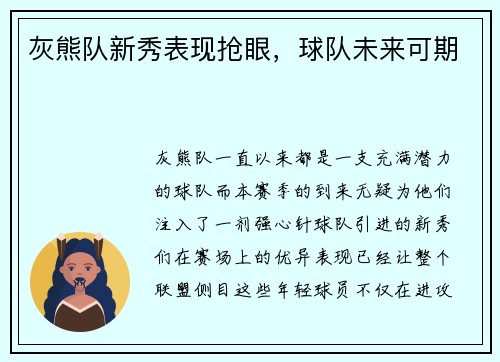 灰熊队新秀表现抢眼，球队未来可期