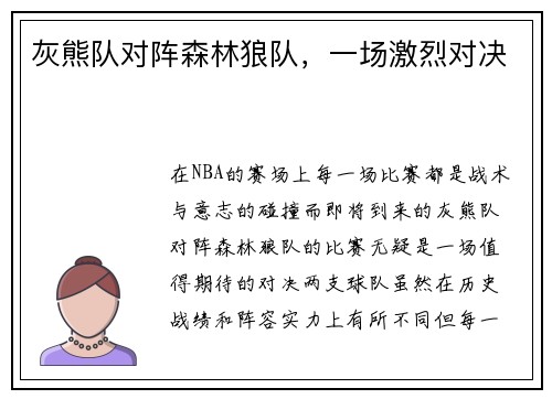 灰熊队对阵森林狼队，一场激烈对决